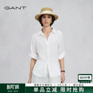 甘特26春夏新款 GANT 女士纯色休闲高智感纯亚麻衬衣 源野衬衫