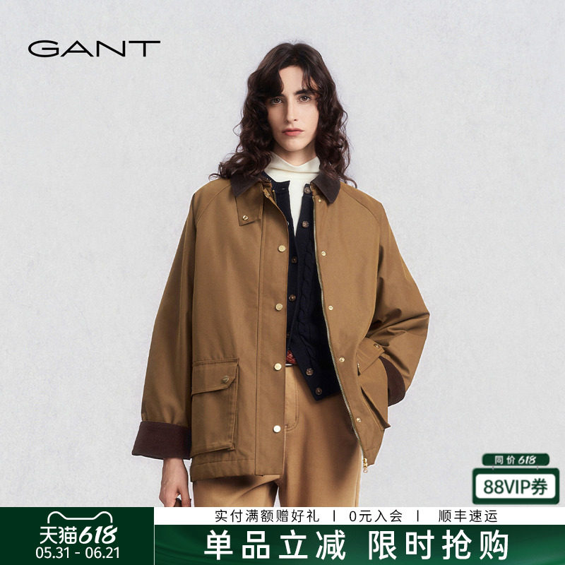 【巴恩风棉服】GANT/甘特25秋冬新款撞色翻领宽松复古休闲女外套