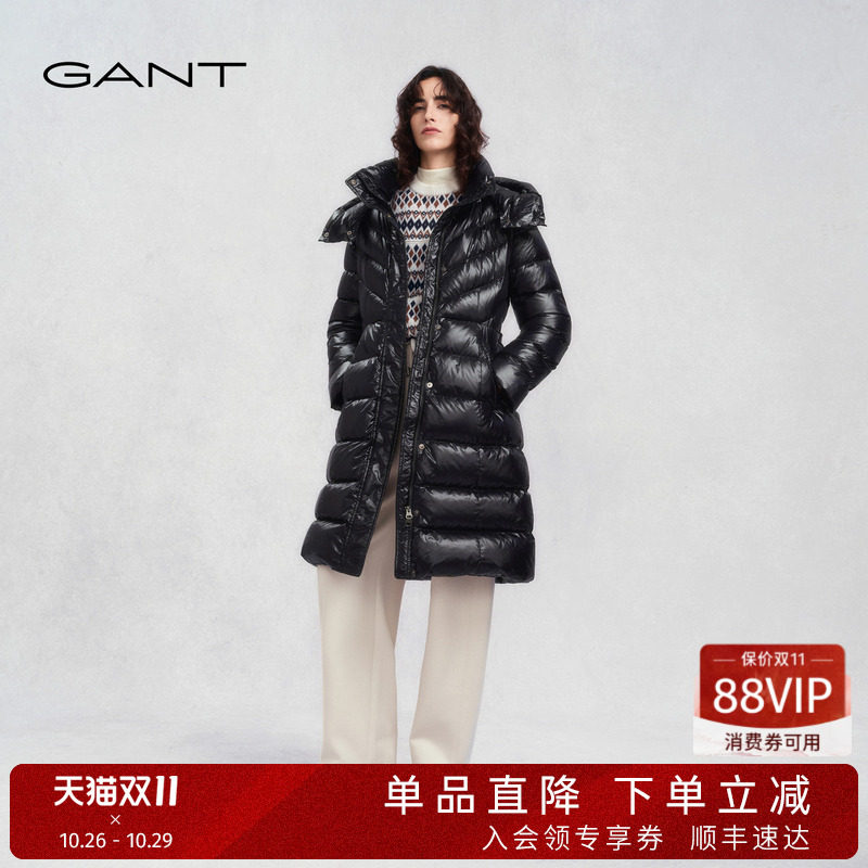 GANT/甘特秋冬季新款女士中长款收腰连帽柔软气质时尚羽绒服外套