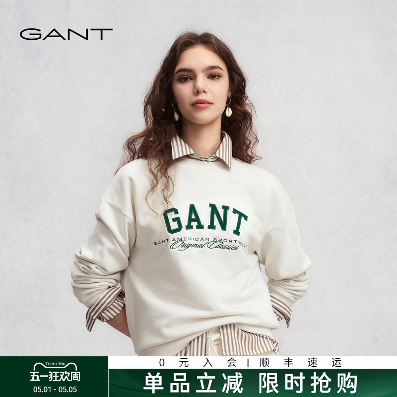 GANT/甘特春秋新款女士休闲圆领复古学院风字母刺绣舒适套头卫衣