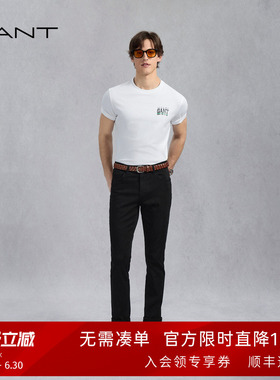 GANT/甘特夏季男士棉质修身牛仔裤黑色通勤百搭简约时尚牛仔裤子
