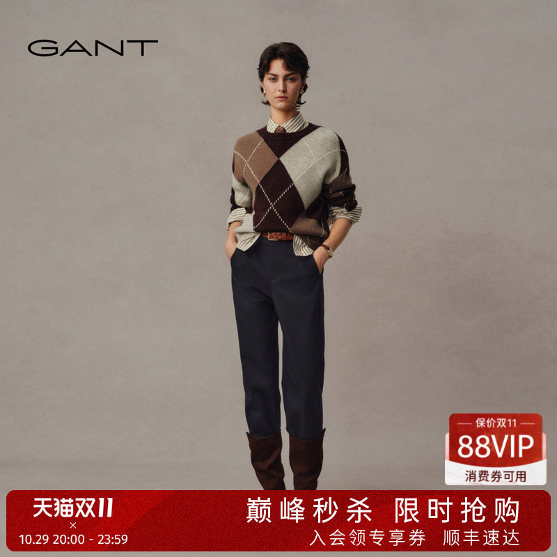 【高智系列】GANT/甘特26秋冬女士显瘦休闲裤复古锥形小脚九分裤