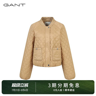 GANT 女士宽松简约纯色菱格休闲棒球领棉服外套 甘特2024春季 新款