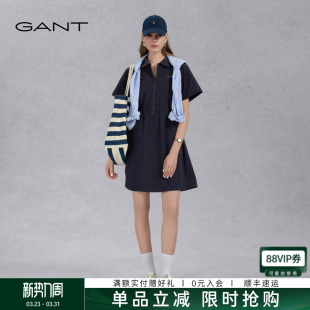 裙抽绳收腰休闲风百搭短袖 GANT 女士翻领衬衫 新款 连衣裙 甘特夏季