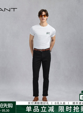 GANT/甘特夏季男士棉质修身牛仔裤黑色通勤百搭简约时尚牛仔裤子