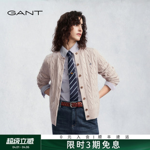 女装 新款 甘特秋冬季 绞花长袖 针织开衫 纯羊毛衣圆领复古经典 GANT