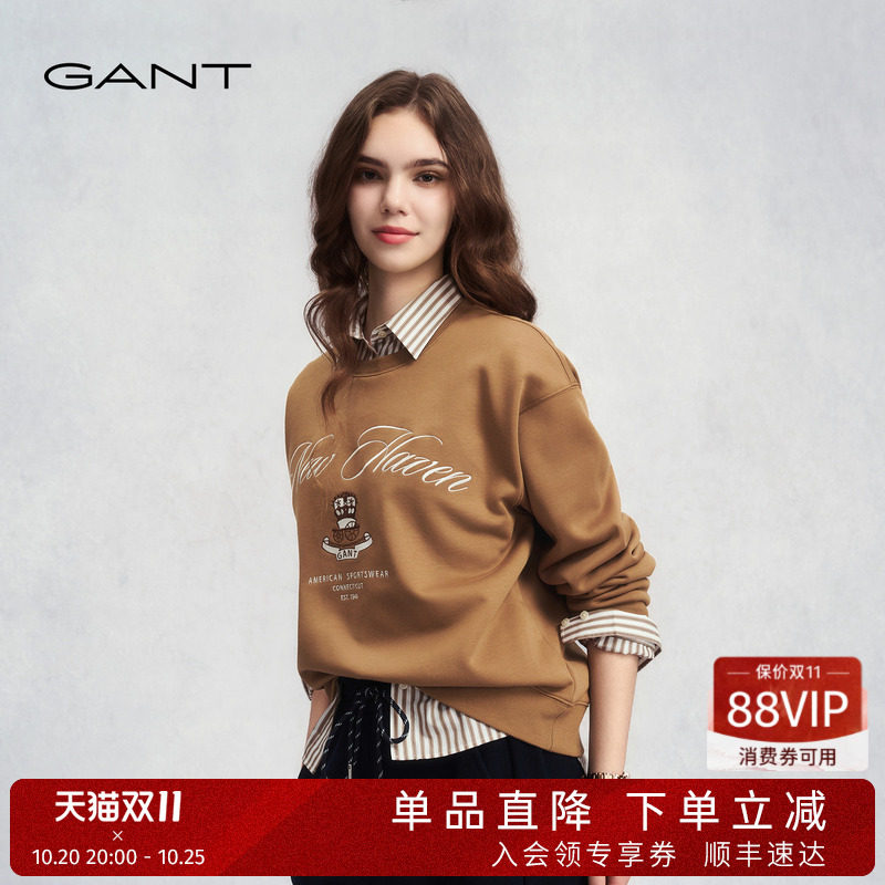 GANT/甘特女装加绒复古学院风上衣刺绣圆领休闲运动卫衣