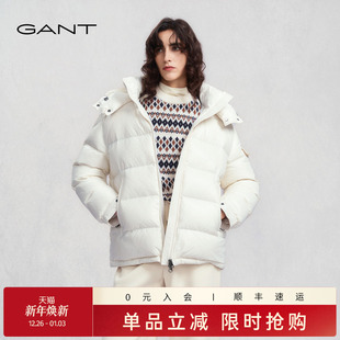 女轻暖面包服短款 新款 连帽白鸭绒亮面羽绒服外套 甘特25冬季 GANT