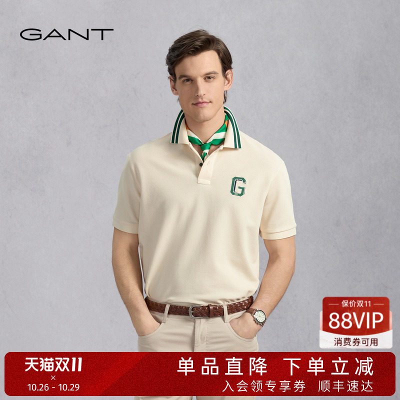 GANT/甘特夏季新款男士简约棉质打底衫时尚撞色短袖T恤翻领POLO衫