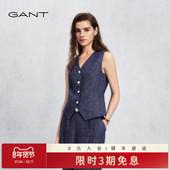 女士V领老钱风马甲休闲显瘦背心 甘特26春夏新款 100%亚麻 GANT