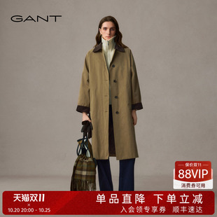 【旷野系列】GANT/甘特26秋冬新女士翻领复古巴恩风长款风衣棉服
