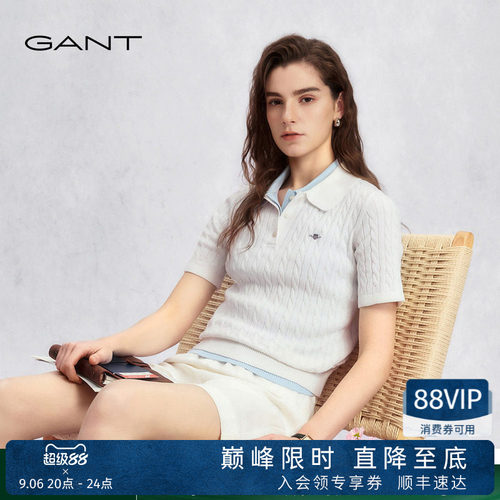 GANT/甘特女士绞花短袖针织衫