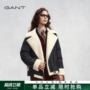 女装 GANT 甘特秋冬季 新款 炸街鸭绒休闲羽绒服外套 机车风拼接短款