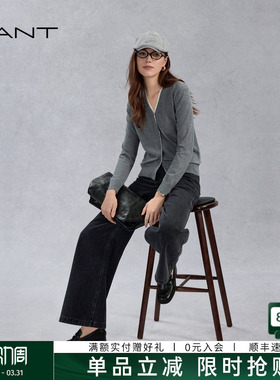 GANT/甘特春夏季新款女装设计感复古风长裤子黑色水洗阔腿牛仔裤