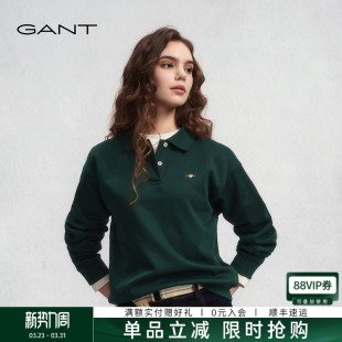 GANT 女士加绒翻领套头上衣学院风休闲百搭运动卫衣 甘特秋冬新款