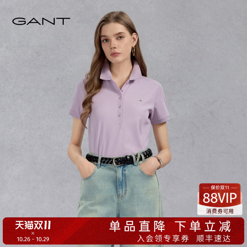 GANT/甘特新款夏季流行女装纯色上衣珠地棉混纺舒适短袖POLO衫