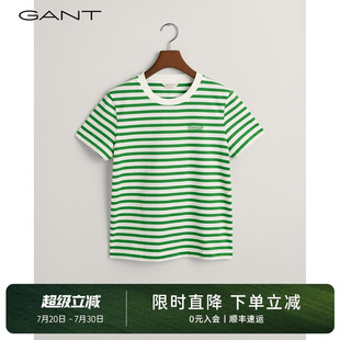甘特夏季 T恤衫 100%棉 休闲条纹短袖 上衣百搭美式 新款 GANT 女装