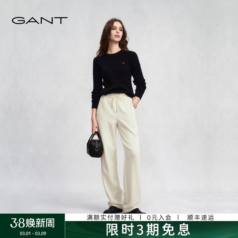 GANT/甘特秋冬季女士松紧腰抽绳加绒复古老钱风阔腿直筒休闲长裤 - GANT官方旗舰店出品