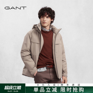 GANT 新款 男士 简约抽绳连帽纯色休闲御寒鸭绒羽绒服外套 甘特冬季