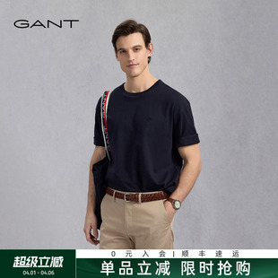 甘特夏男士 100%棉 GANT 重磅T恤 宽松休闲罗纹圆领简约百搭短袖