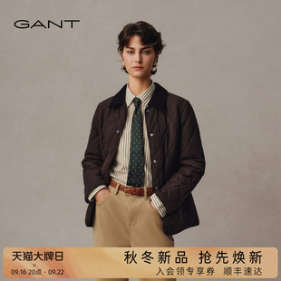 GANT/甘特26秋冬新款女士翻领复古巴恩风绗棉直筒老钱风棉服外套