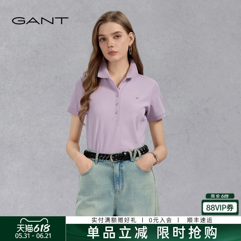 GANT/甘特新款夏季流行女装纯色上衣珠地棉混纺舒适短袖POLO衫