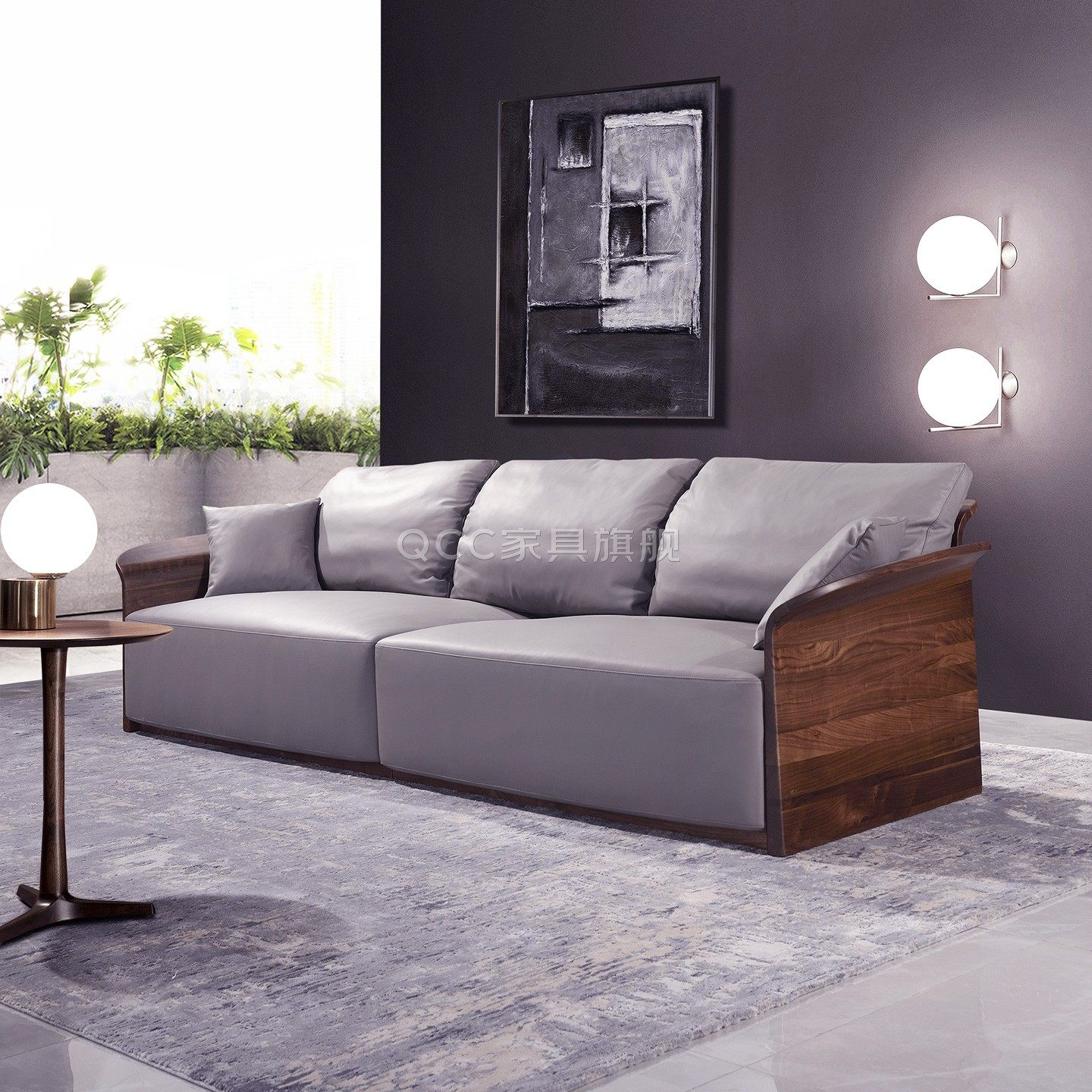 北美黑胡桃木沙发新中式实木真皮沙发意式轻奢羽绒沙发设计师沙发