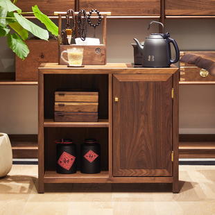 北美黑胡桃木烧水柜家用茶室全自动茶桌烧水台多功能实木泡茶边柜