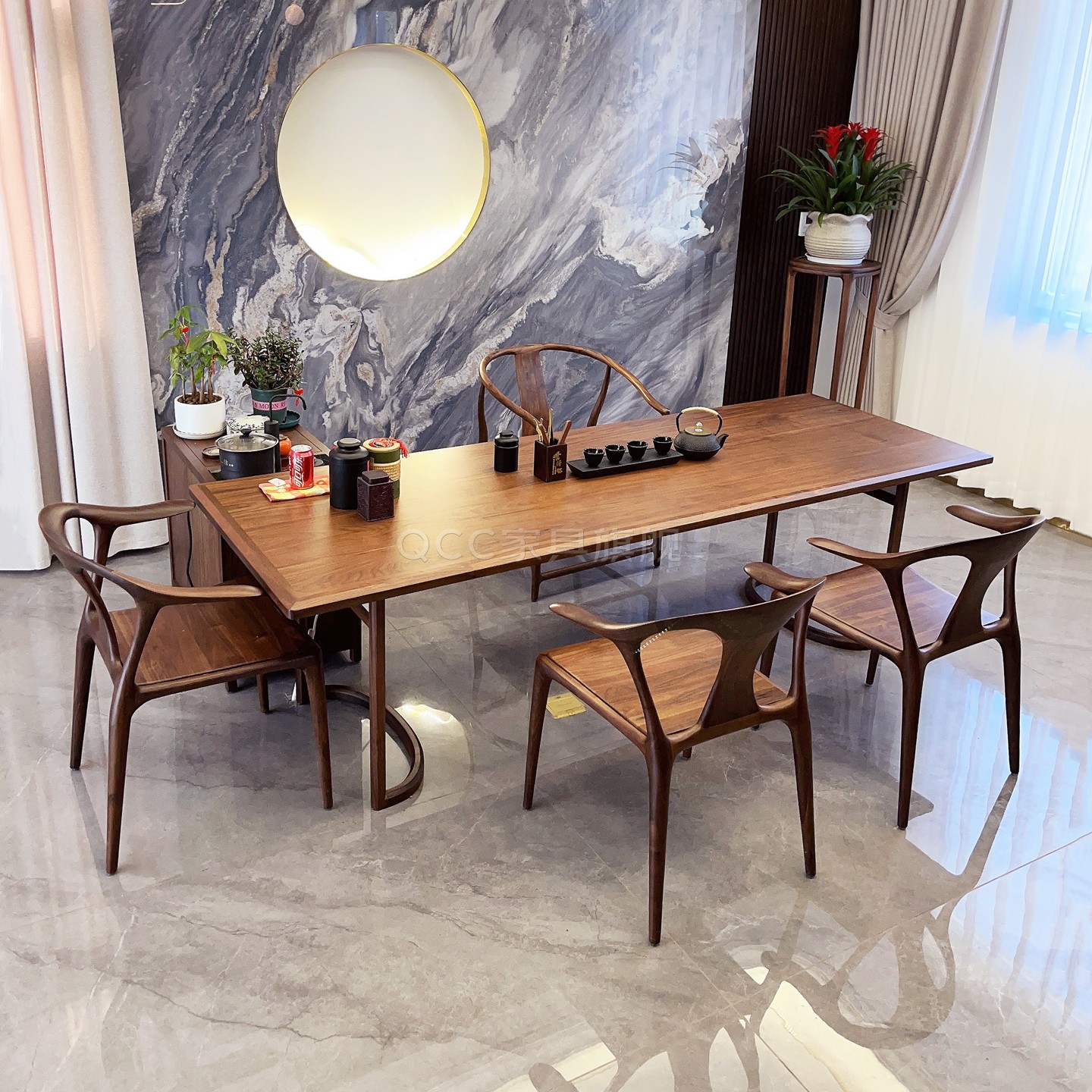 北美黑胡桃木茶桌设计师轻奢茶台