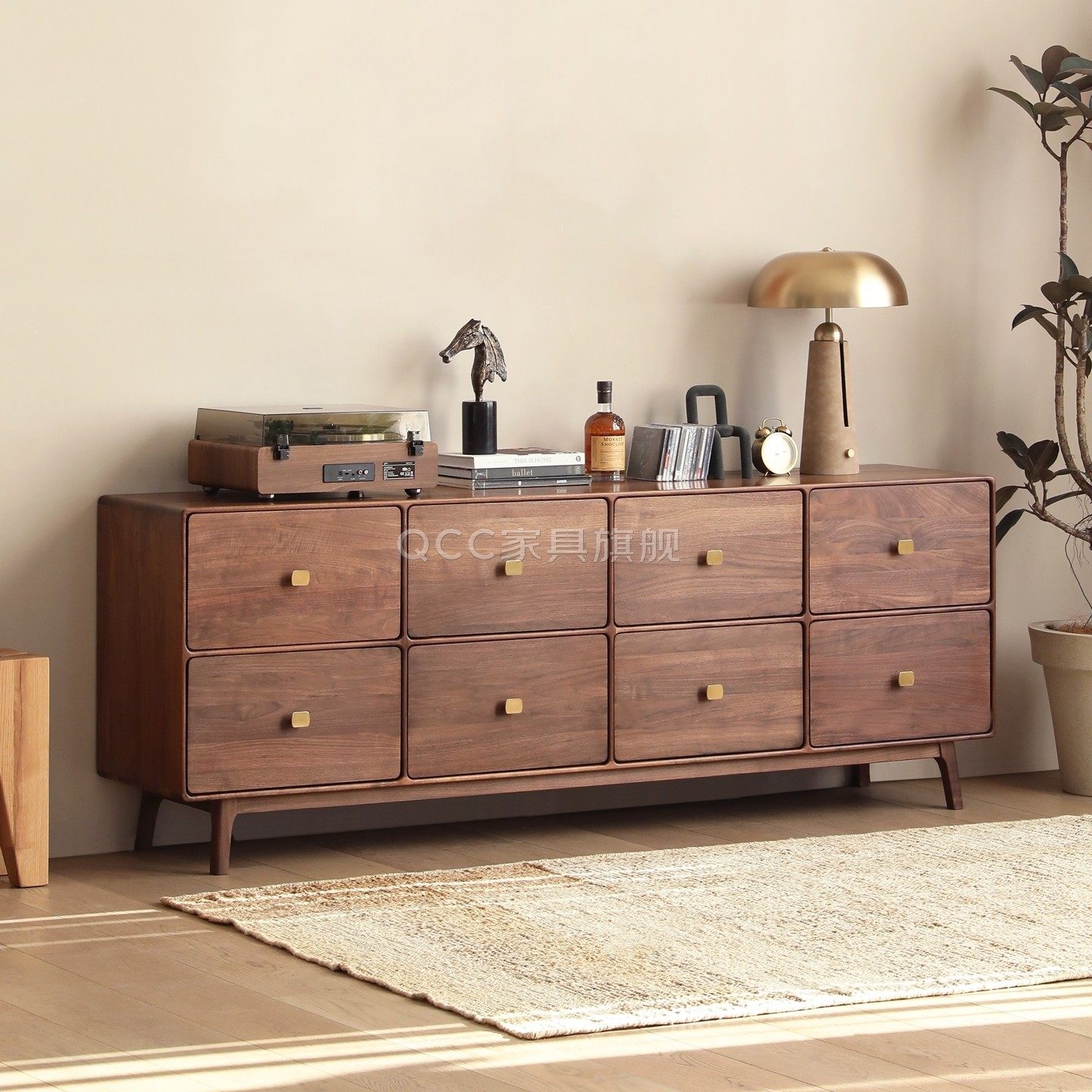 北美黑胡桃木高电视柜卧室电视机柜客厅八斗柜意式轻奢实木储物柜