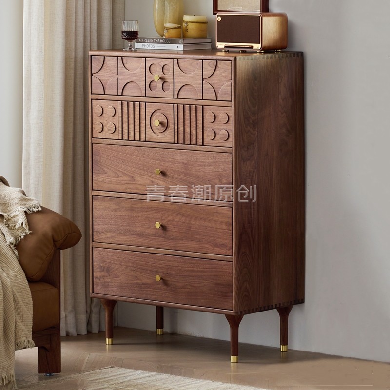 北美黑胡桃木五斗柜中古风五斗柜