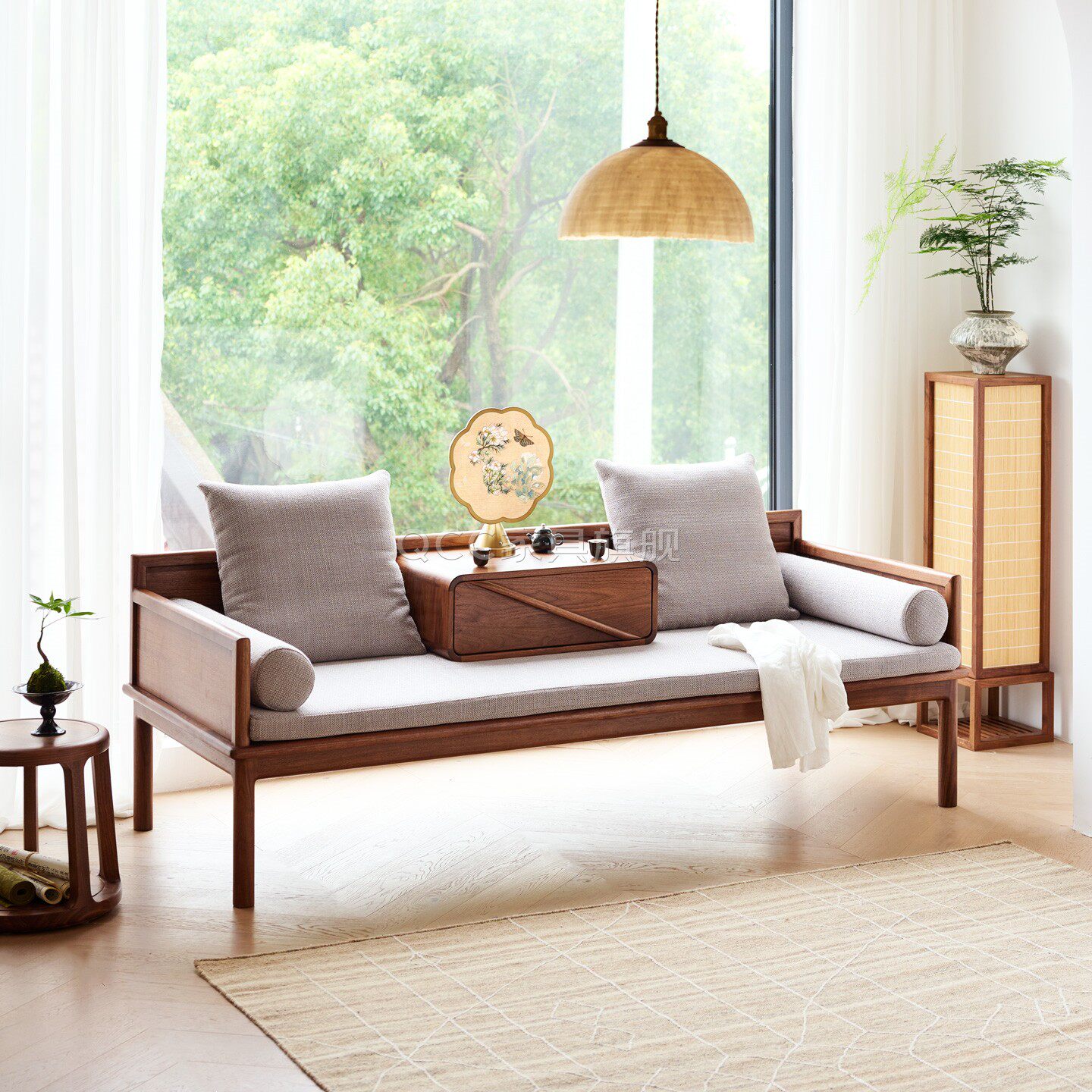 北美黑胡桃木罗汉床新中式禅意全实木沙发床家用客厅罗汉沙发茶室