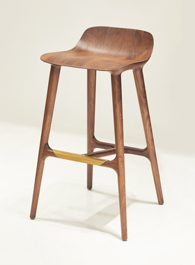 设计师款高吧椅北美黑胡桃木吧凳实木家用高脚椅意式极简吧台椅子