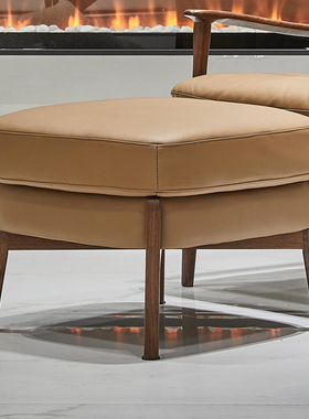 休闲椅脚踏北美黑胡桃木换鞋凳家用真皮沙发椅配套脚凳实木茶几凳