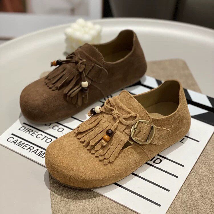 26号2026年新款女士春款勃肯鞋流苏可拆卸全包鞋厚底懒人博肯鞋女