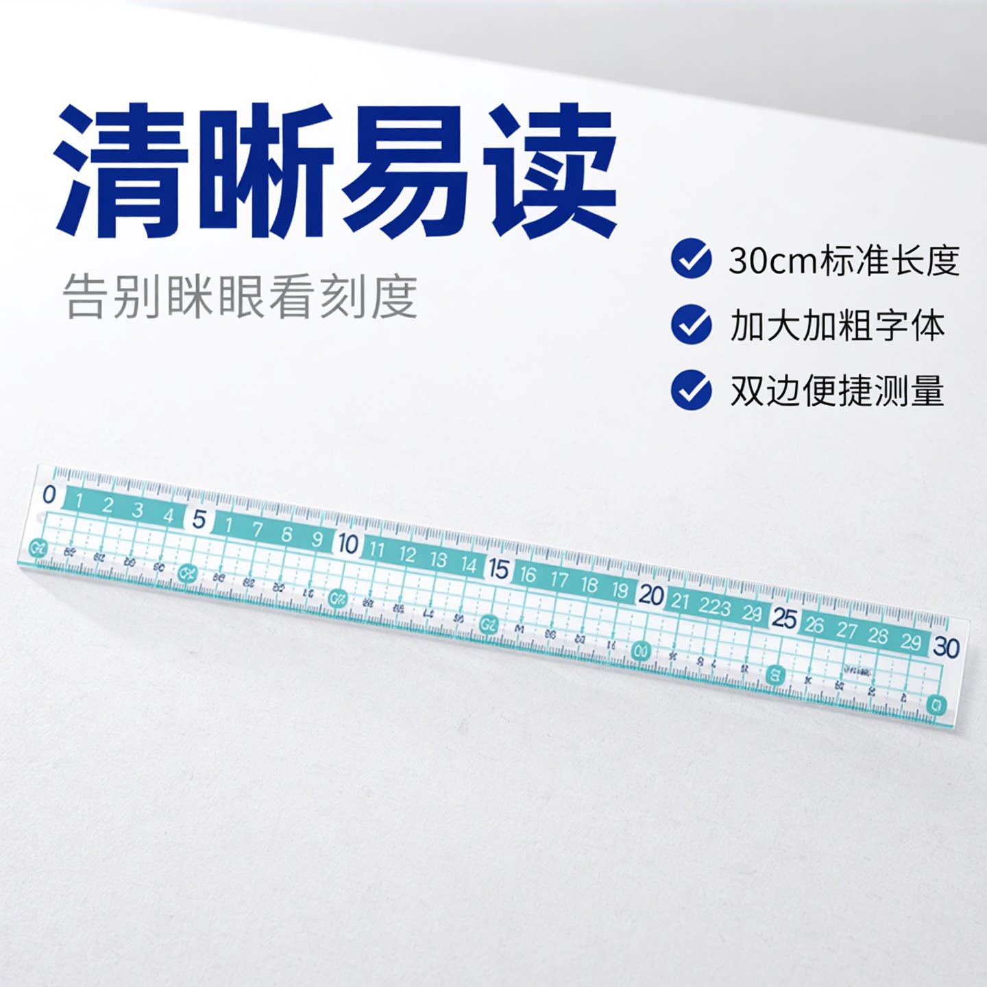 SEASON台湾四季大字尺30公分直尺加大字体双边都可测量学生文具