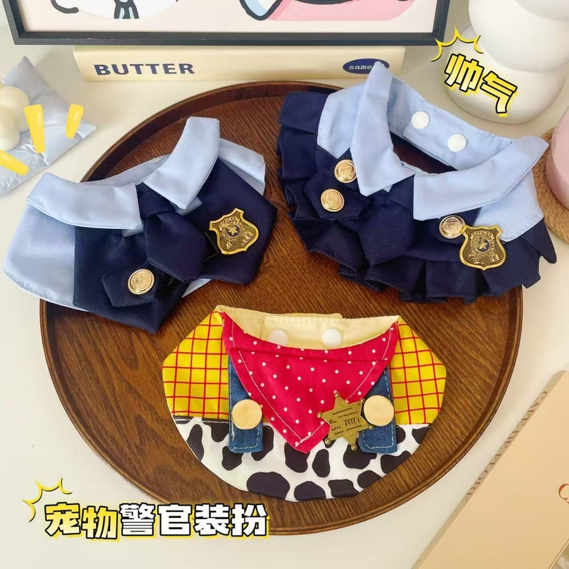宠物兔子警官装扮围领猫咪卡通口水巾狗狗领结拍照道具cos装饰品