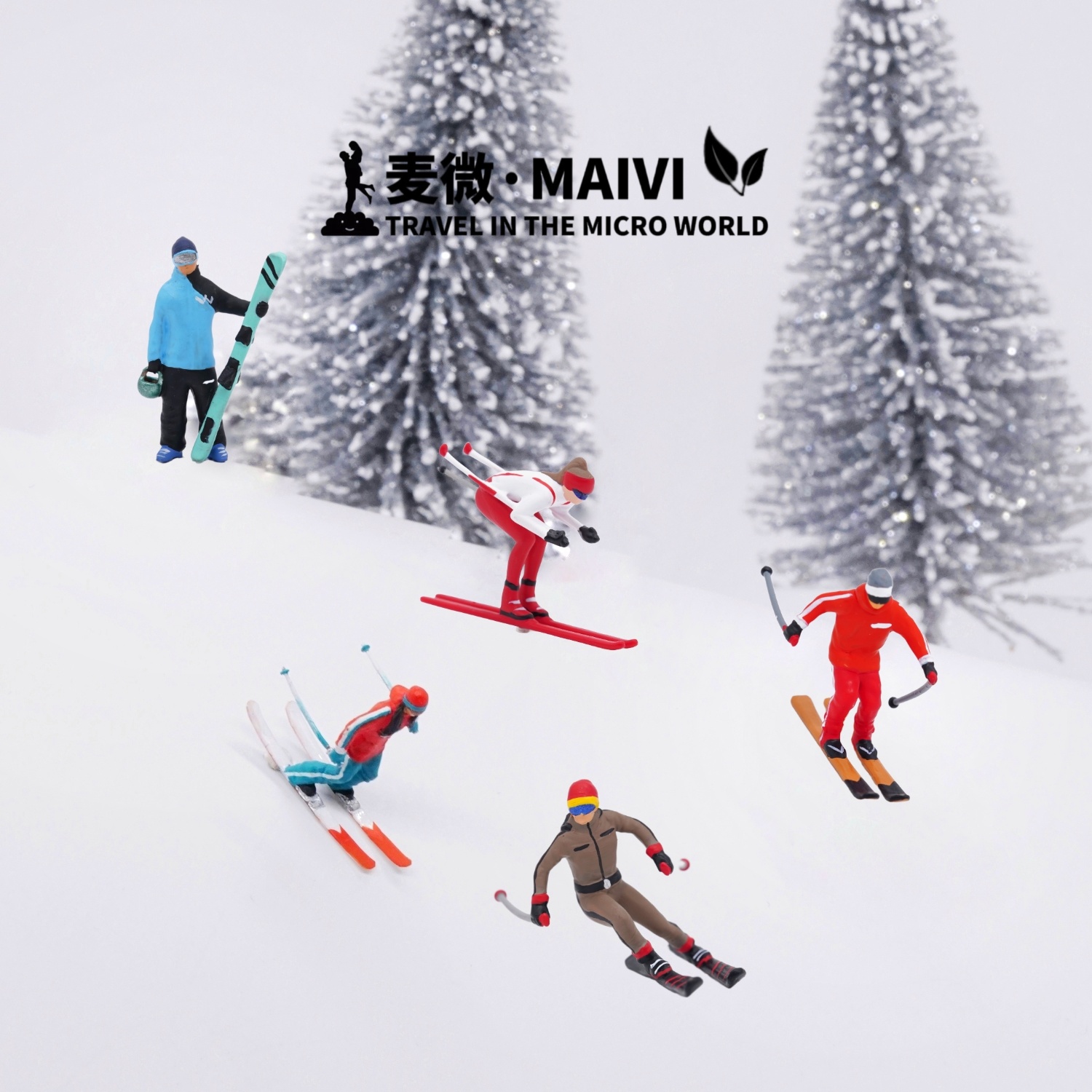 1:64麦微人偶 双板单板滑雪场微景观摆件微缩模型配沙盘场景小人