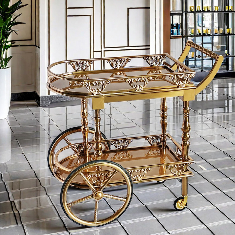 美式二层别墅酒水车推车家用茶水车点心车移动服务车高档欧式餐车