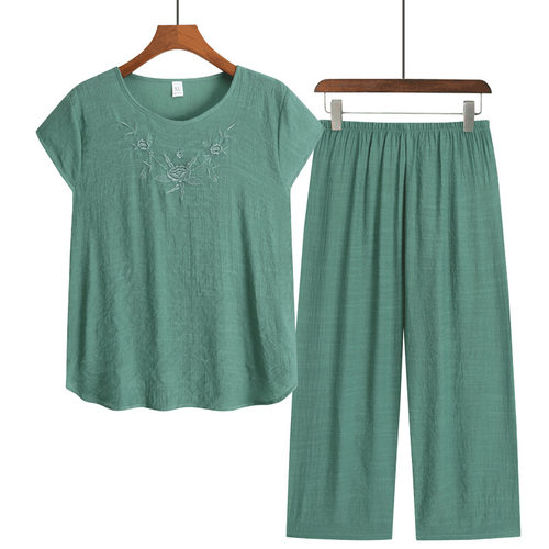 妈妈装睡衣套装春夏短袖七分裤两件套中老年人家居服夏装大码绵绸