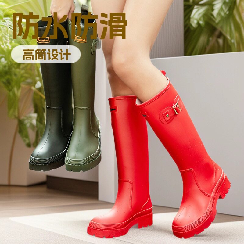 雨鞋时尚款外穿高筒雨靴新款水鞋成人水靴防滑长筒防水厚底胶鞋