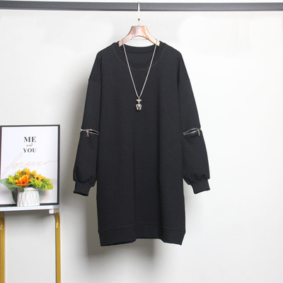 罗马棉时尚拉链宽松大码黑色裙子