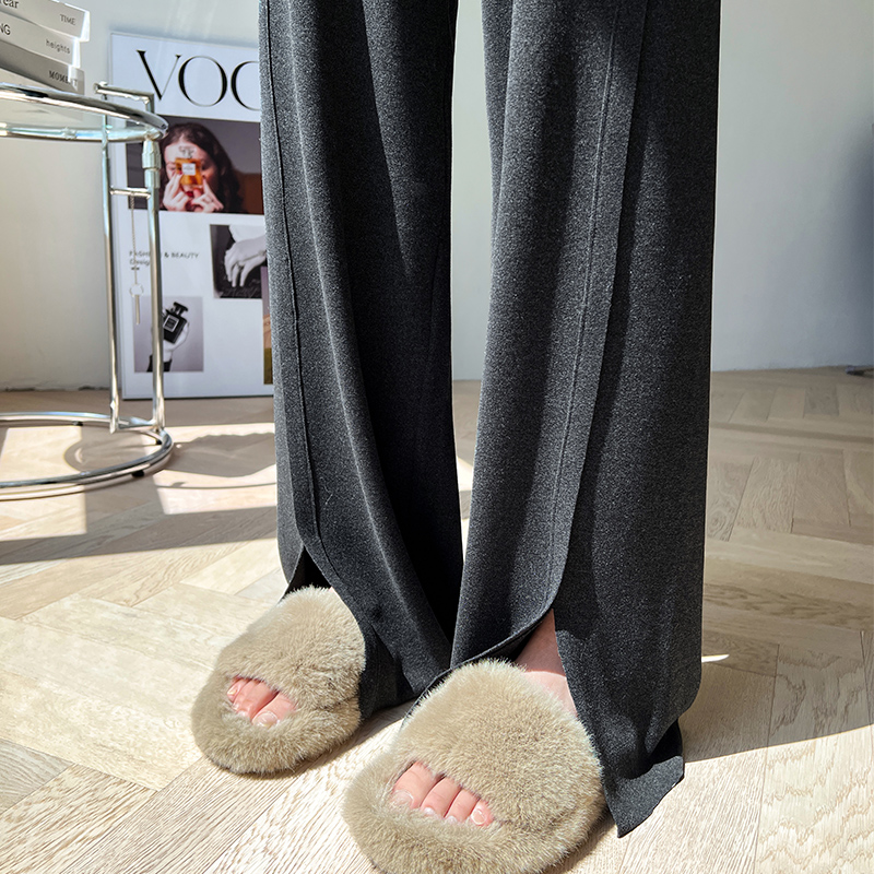 高腰慵懒云朵裤开叉阔腿裤