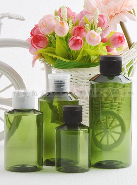 化妆品分装小样瓶50ml100ml150ml200ml墨绿色斜肩塑料瓶 翻盖瓶