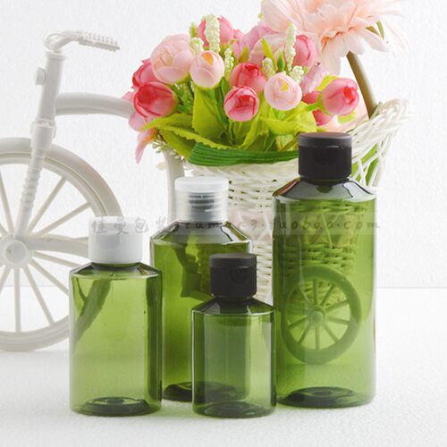 化妆品分装小样瓶50ml100ml150ml200ml墨绿色斜肩塑料瓶 翻盖瓶
