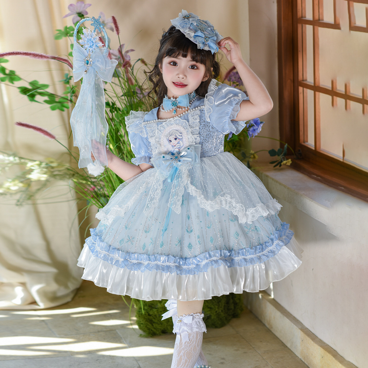 女童洛丽塔冰雪奇缘爱莎公主裙夏图片