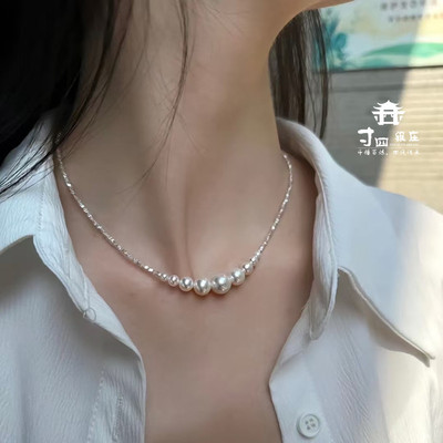 寸四银庄925银碎银子珍珠项链女轻奢小众设计微笑锁骨链送闺蜜