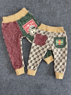 J*am 日单潮牌童装 果酱熊卡其红绿拼色儿童裤子 秋冬加薄绒