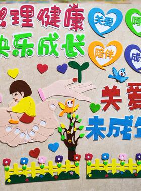 心灵快乐走廊墙贴教室主题墙教育毛毡心理健康黑板报装饰墙贴班级