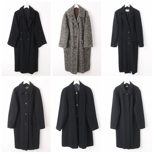 古着vintage大衣毛呢绒孤品外套日本制中长款单双排扣气质宽松20D